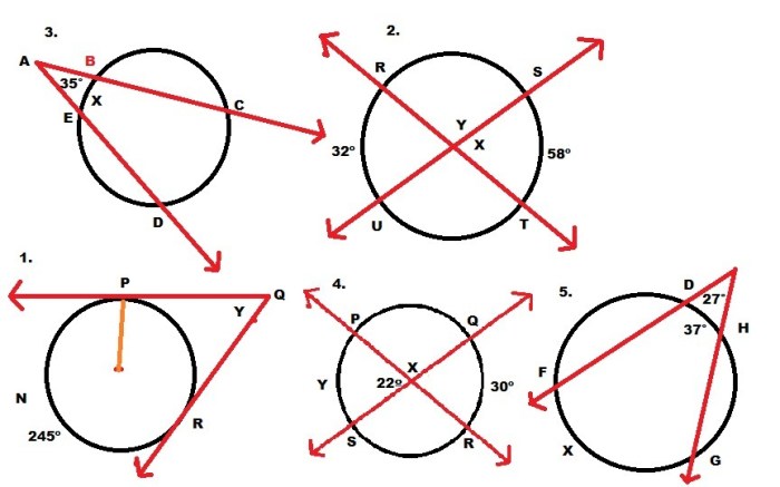 Secants tangents and angle measures worksheet answers